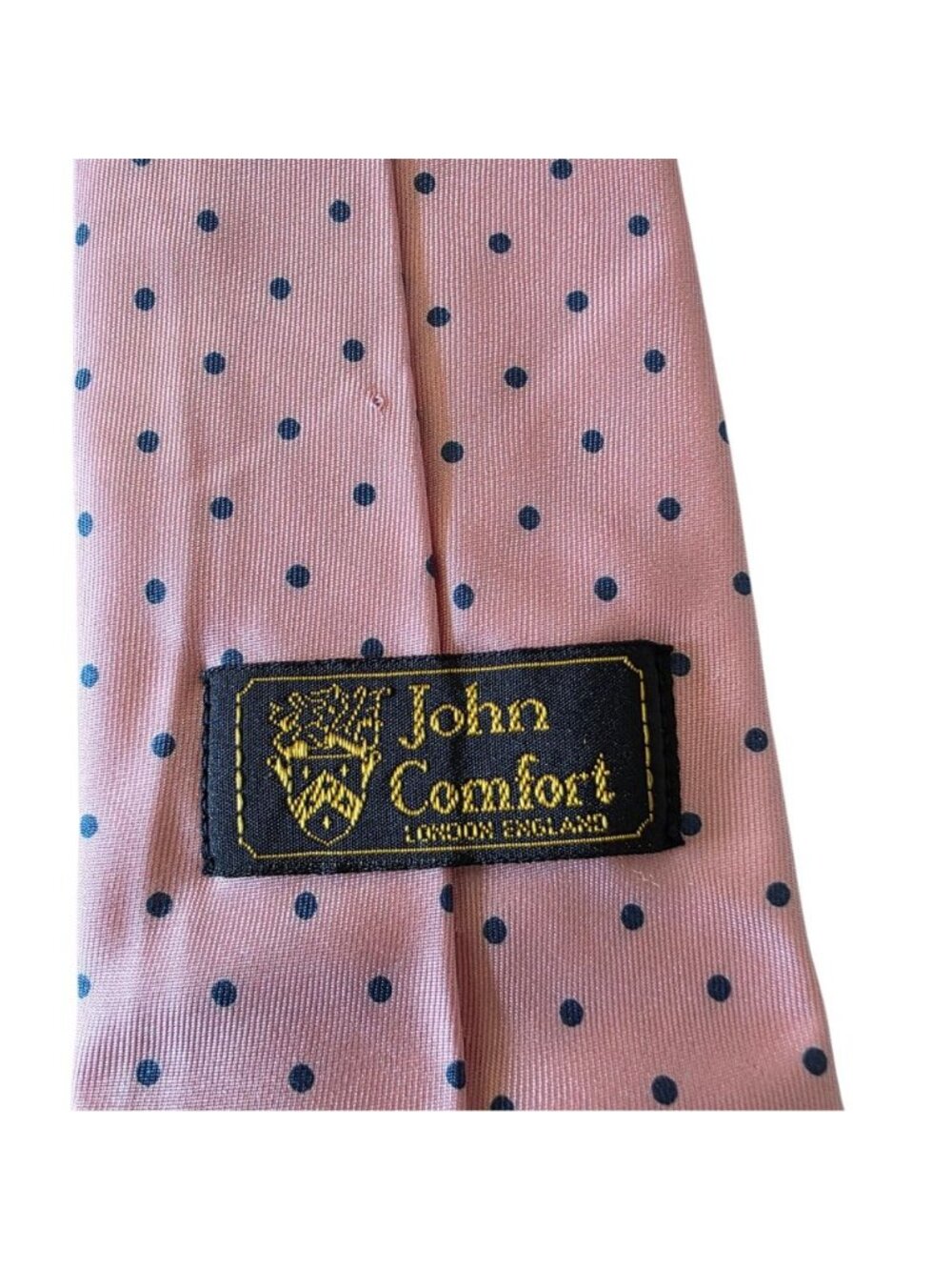 Vintage John Comfort Silk Tie Pink Navy Polka Dot England - Picture 7 of 11